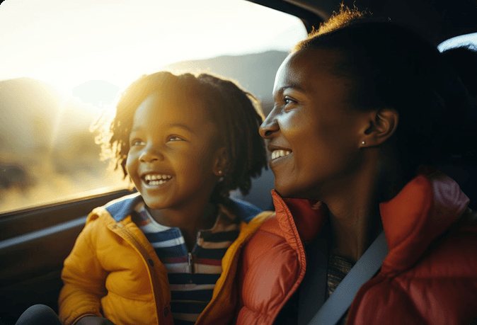 Family travelling together by car